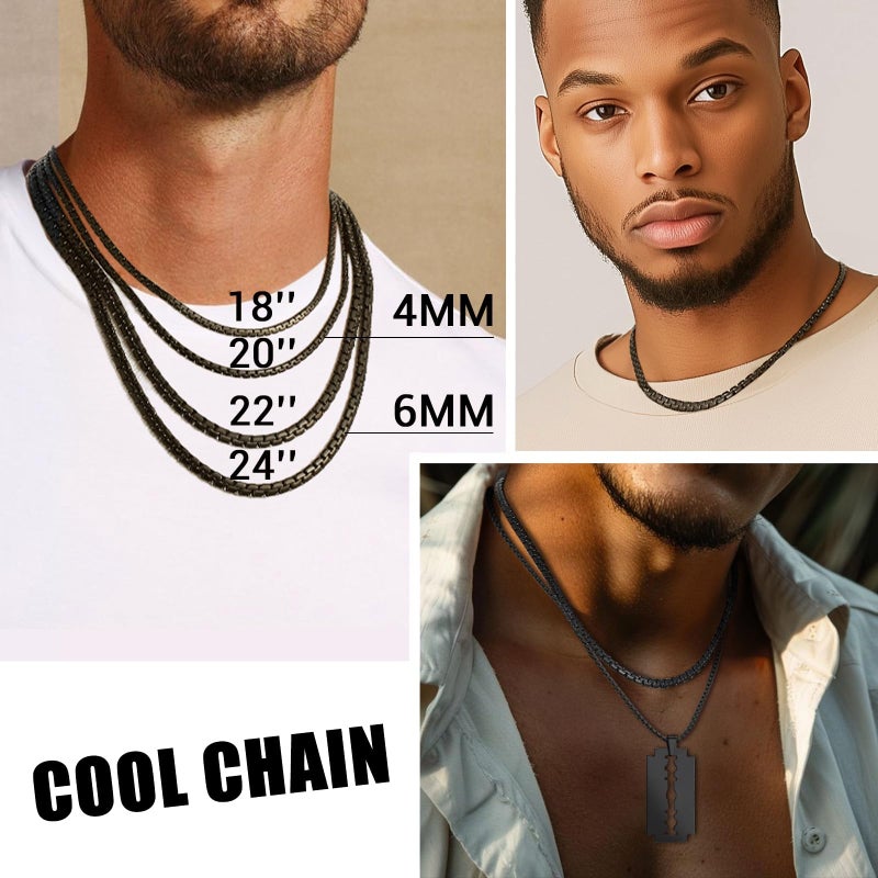 PROSTEEL Black Chain for Men Hip Hop Jewelry Flat Chain 22inch Stainless Steel Necklace - Image 2